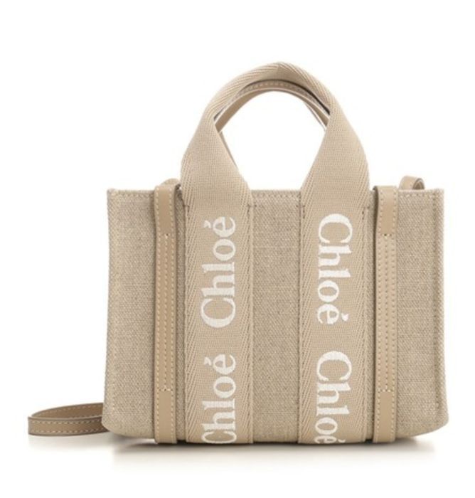 Chloe リネン＆レザー製Woodyミニトートバッグ