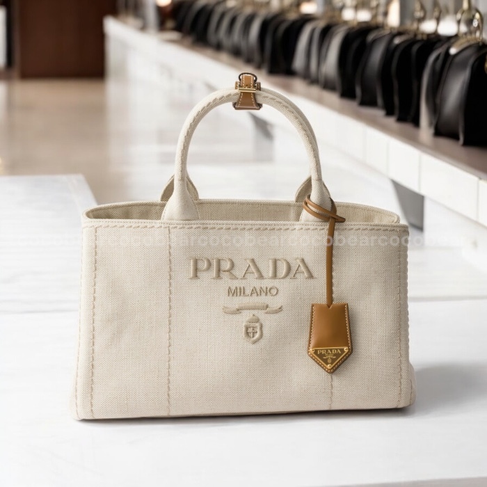 ☆PRADA☆プラダ マリナー 大きめのリネン混ハンドバッグ