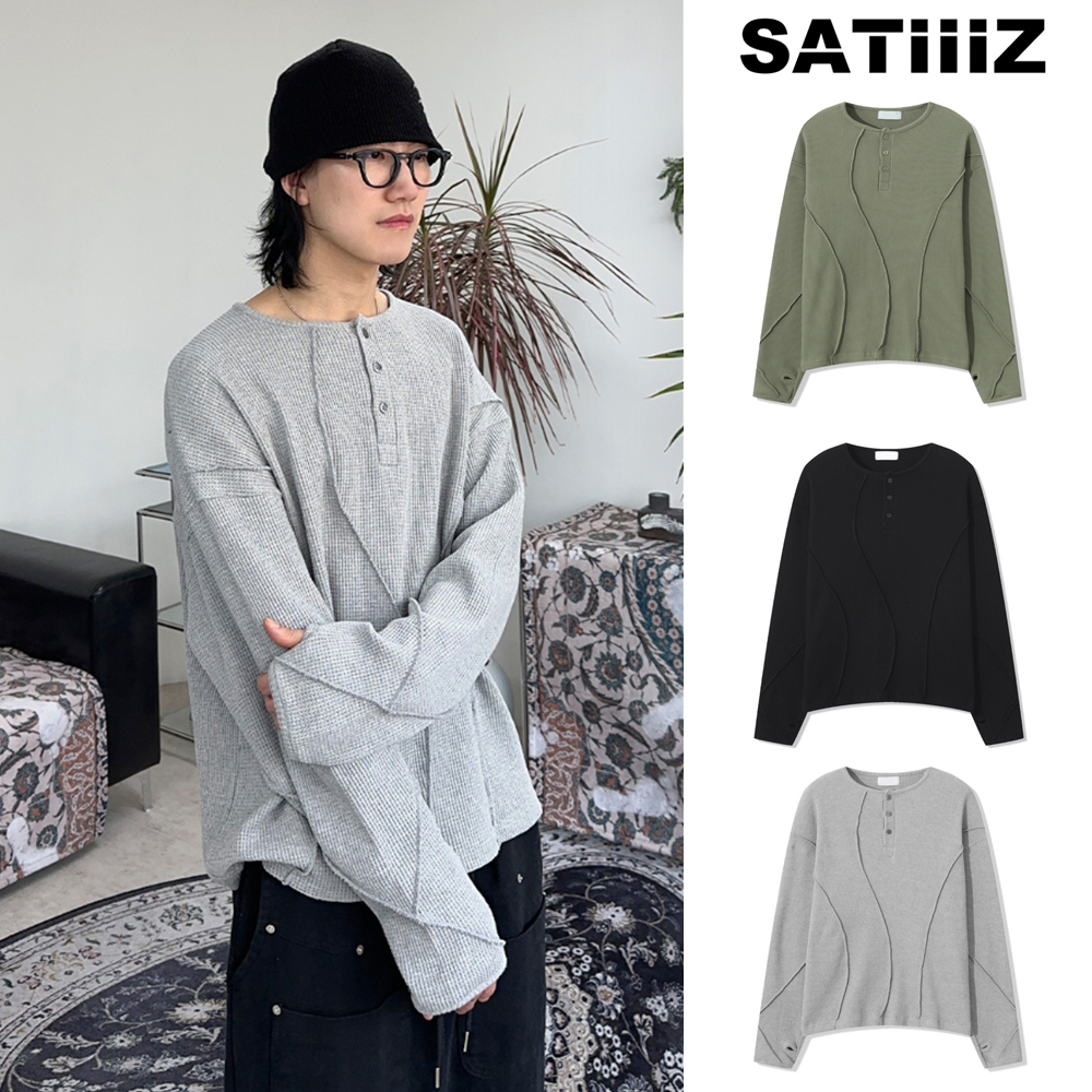 【SATIIIZ】Tove Waffle Henley Neck Long Sleeve