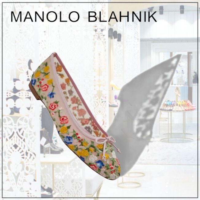 【MANOLO BLAHNIK】メッシュフローラル刺繍バレリーナフラット