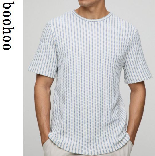 boohoo MAN★半袖 クルーネック トップス Tシャツ★ストライプ柄
