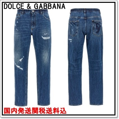 DOLCE & GABBANA ロゴダメージストレッチコットンデニムジーンズ