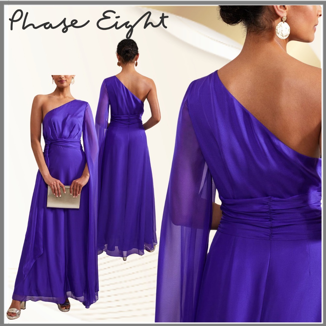 【Phase Eight】ダービーシルクワンショルダーマキシドレス