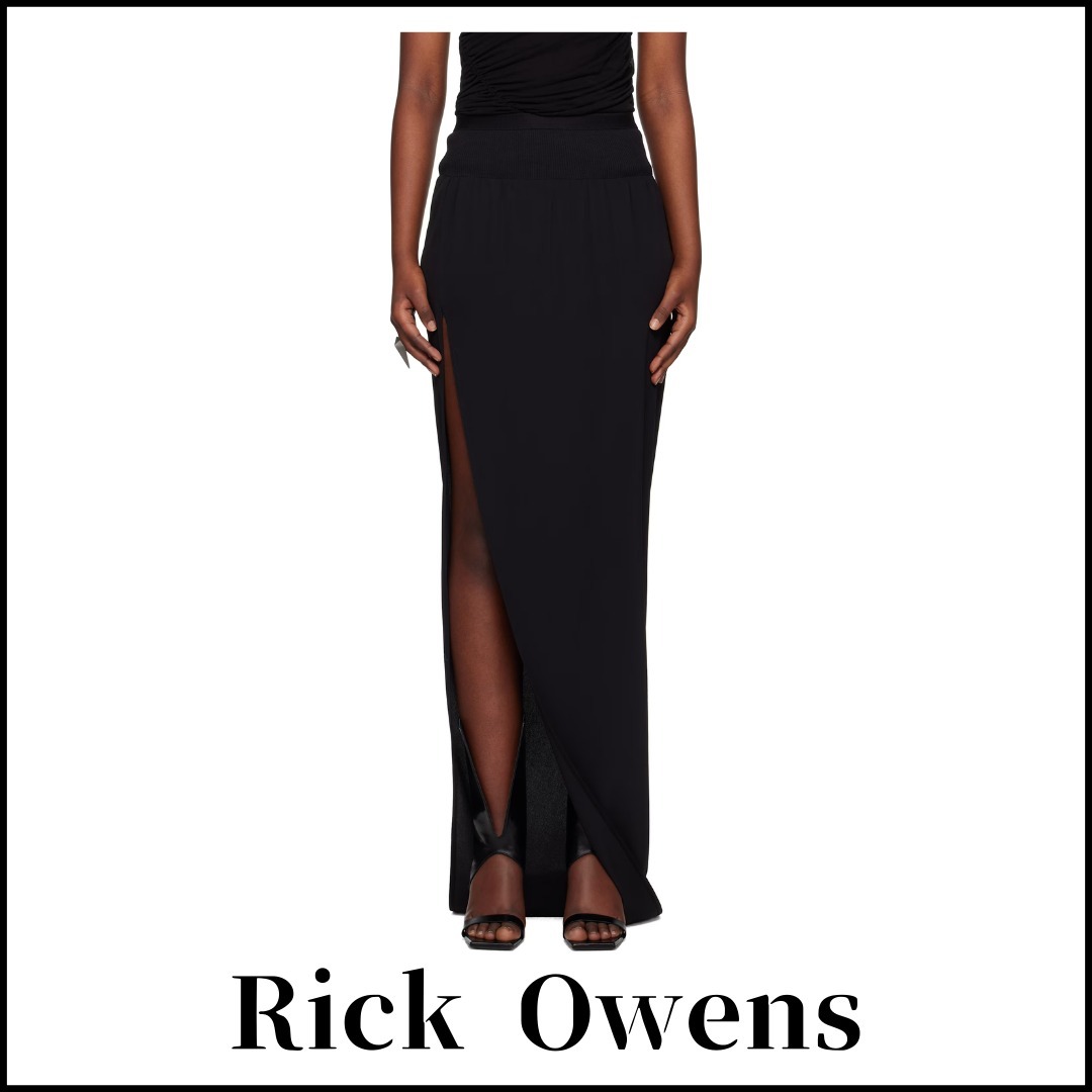 【RICK OWENS】ブラック Hollywood スリット マキシスカート