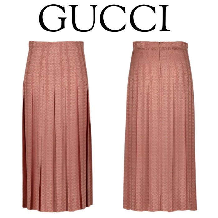 セール【GUCCI】レディース☆ミディ丈 プリーツ シルク スカート