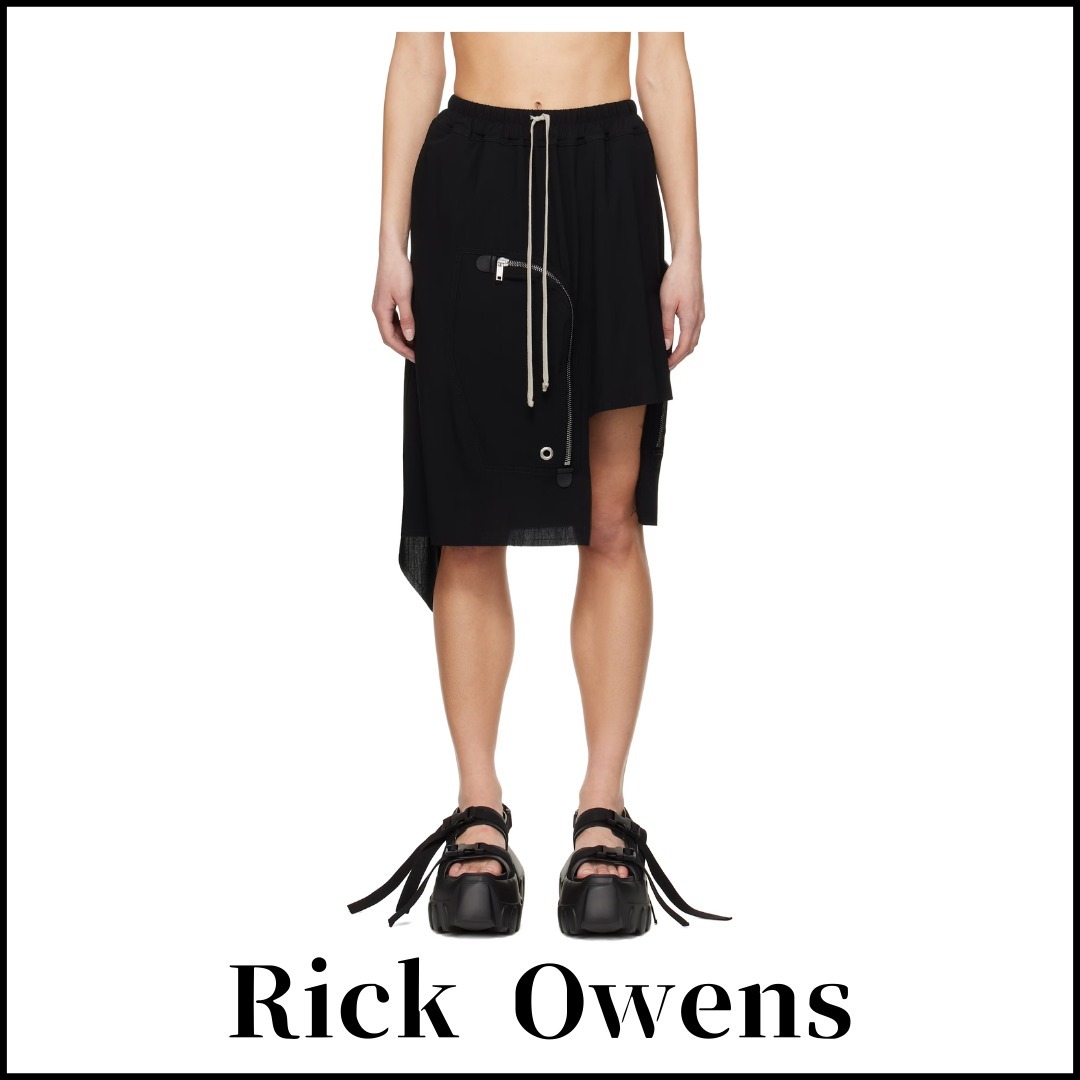 【RICK OWENS】ブラック Hollywood Dracca ミディアムスカート