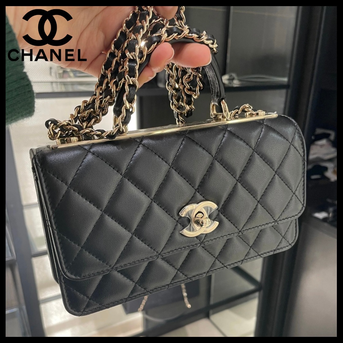 プレート×トップハンドル♪2way【CHANEL】フラップハンドバッグ