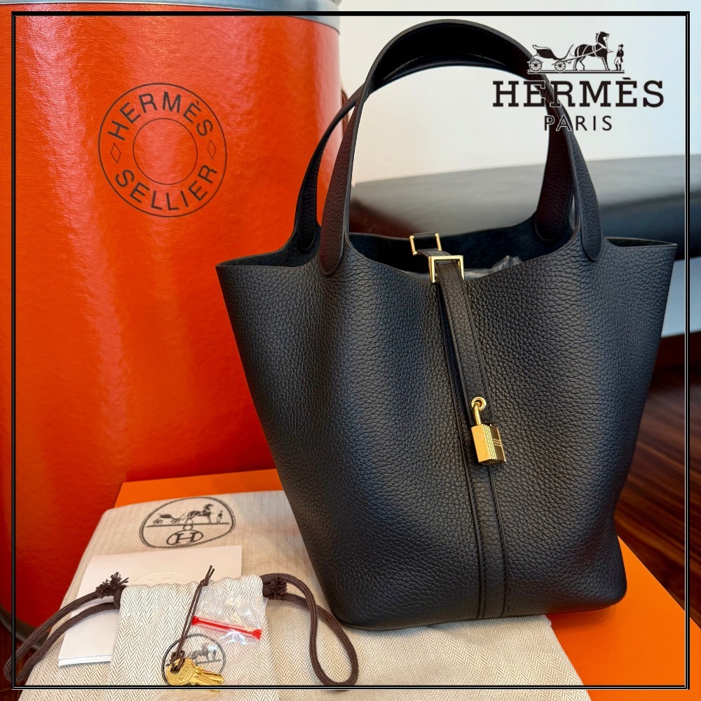 【入手困難！】HERMES ピコタンMM 黒 YG金具