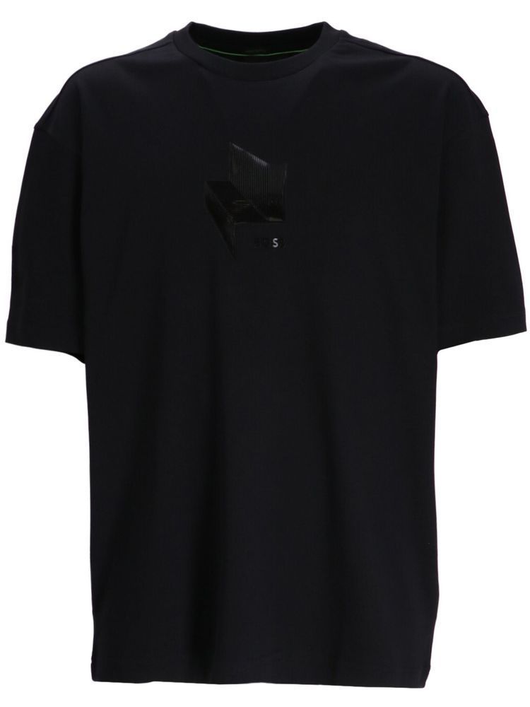 Tシャツ・カットソー BOSS Centre Logo-Print Cotton T-Shirt Black