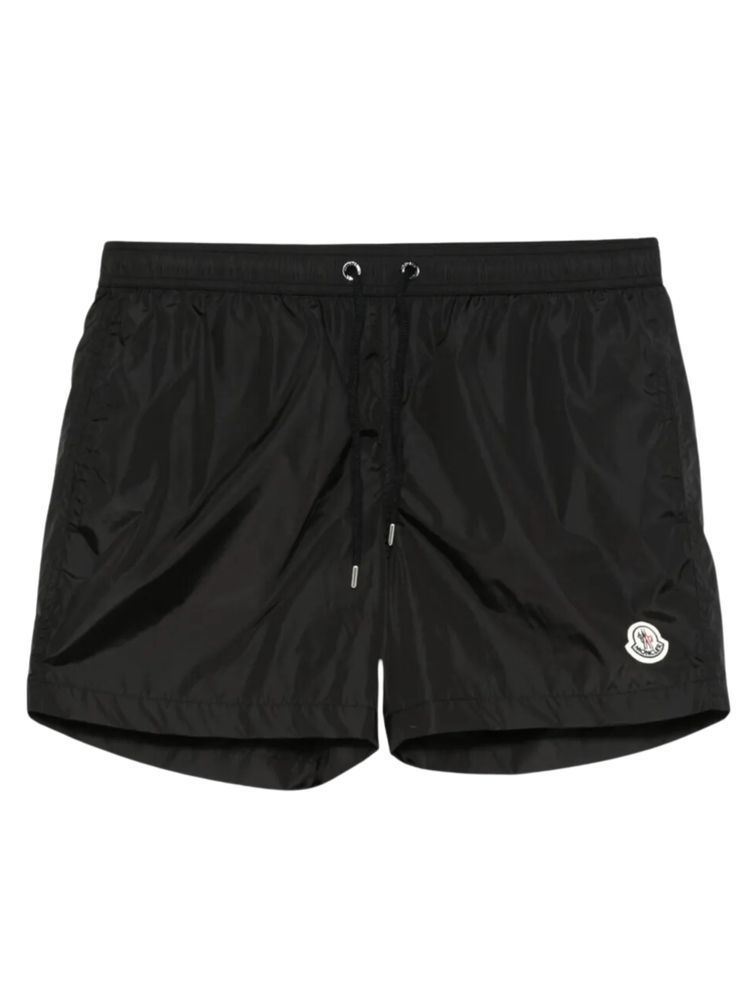 ハーフ・ショートパンツ MONCLER Logo Patch Swim Shorts Black