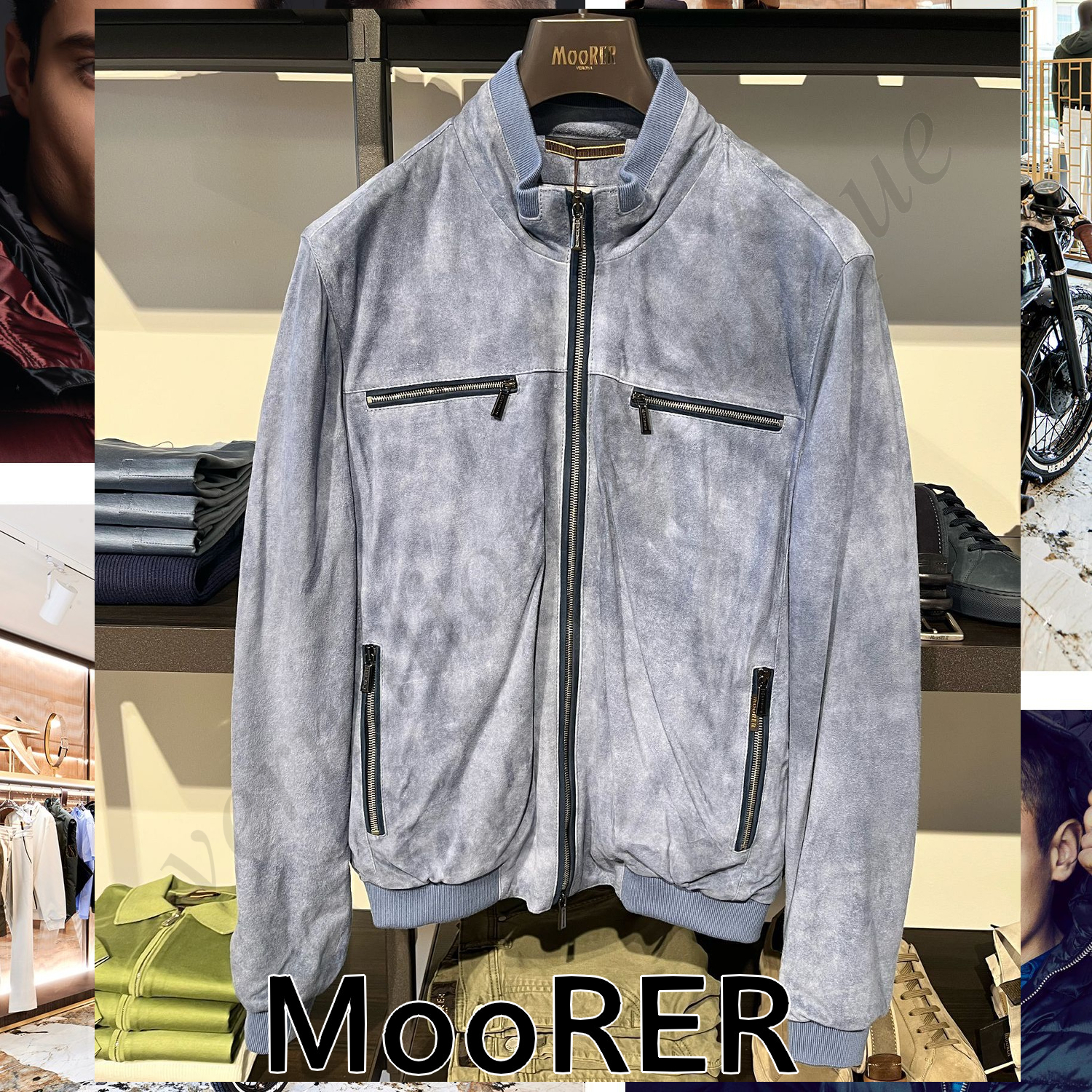 MOORER CLEVE-UR1 スエード ジップ レザージャケット