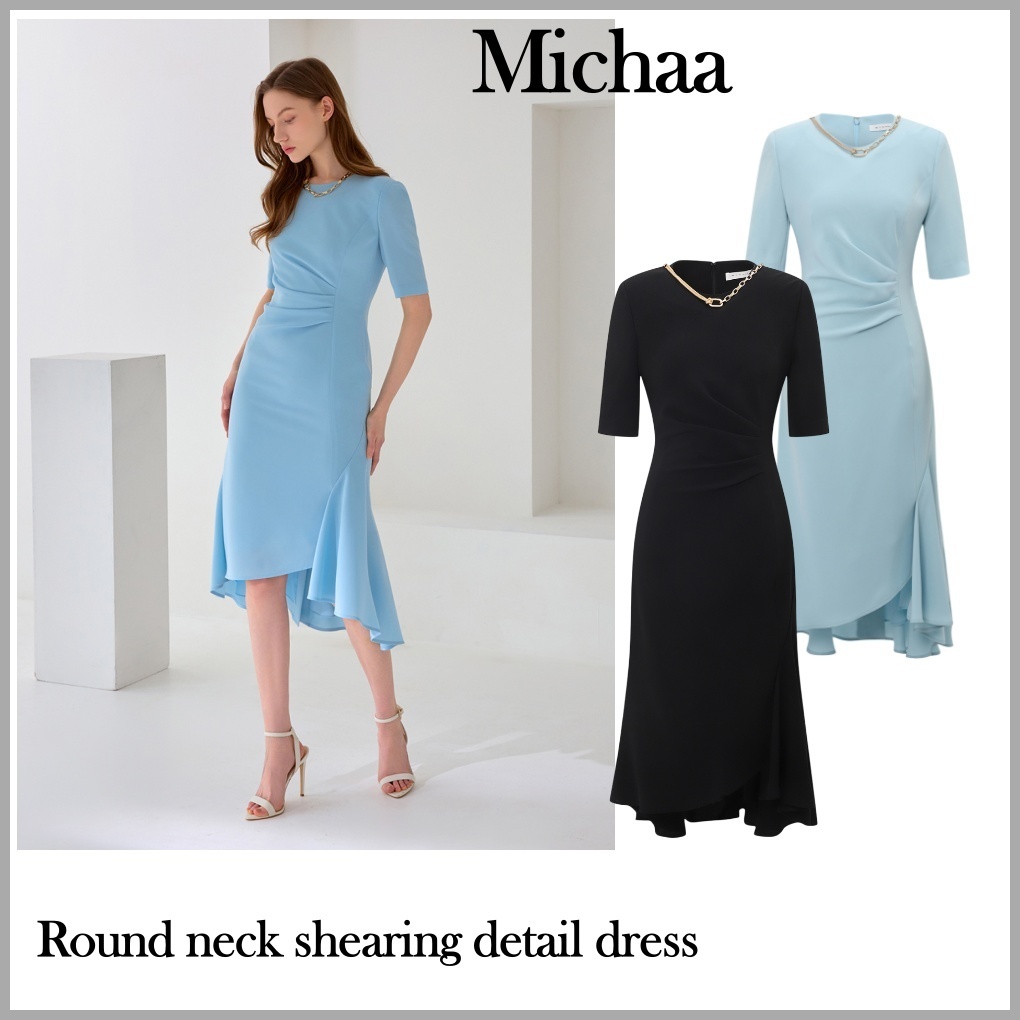 ◆MICHAA 丸い首のせん断のディテールドレス