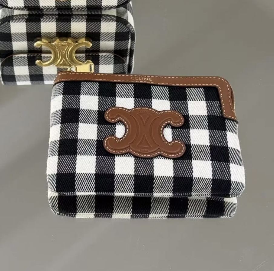 可愛いギンガムチェックにドキッ CELINE コイン & カードポーチ
