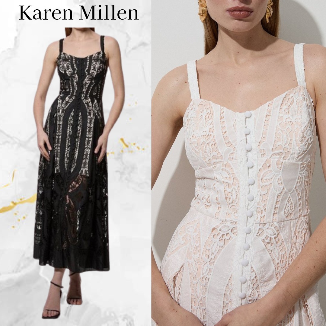 Karen Millen☆ジョーゼット カットワーク マキシドレス