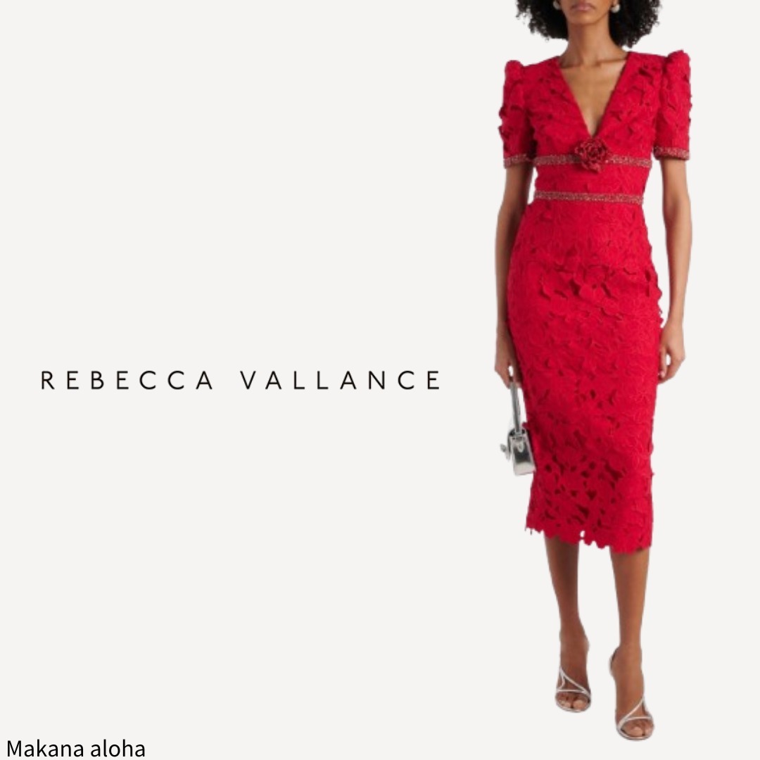 ◆関税込◆【REBECCA VALLANCEC】Embellished lace midi dress
