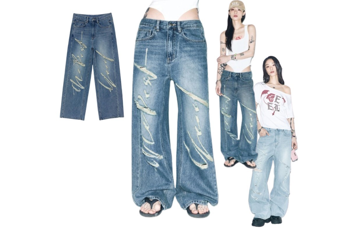 韓国商品/YEEL SIGNATURE LOGO DESTROYED DENIM