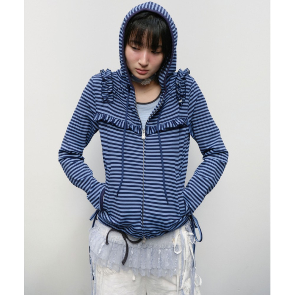 アウターその他 typeservice Ruffled Stripe Zip Hoodie Blue