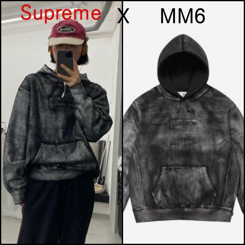 ★韓国Y2k★[Supreme x MM6] Foil Box Logo Hooded Sweatshirt