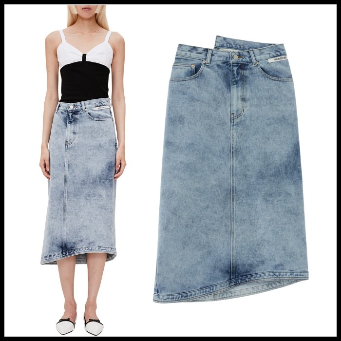 ☆ASYMMETRIC DENIM MIDI SKIRT/KIMHEKIM☆
