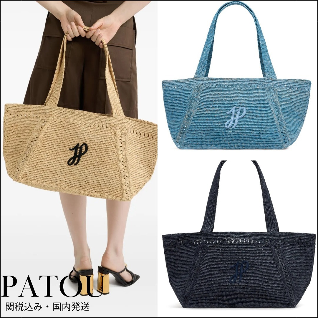 新作◎【PATOU】ラフィア パトゥ ロゴ トラペーズ トート ラージ