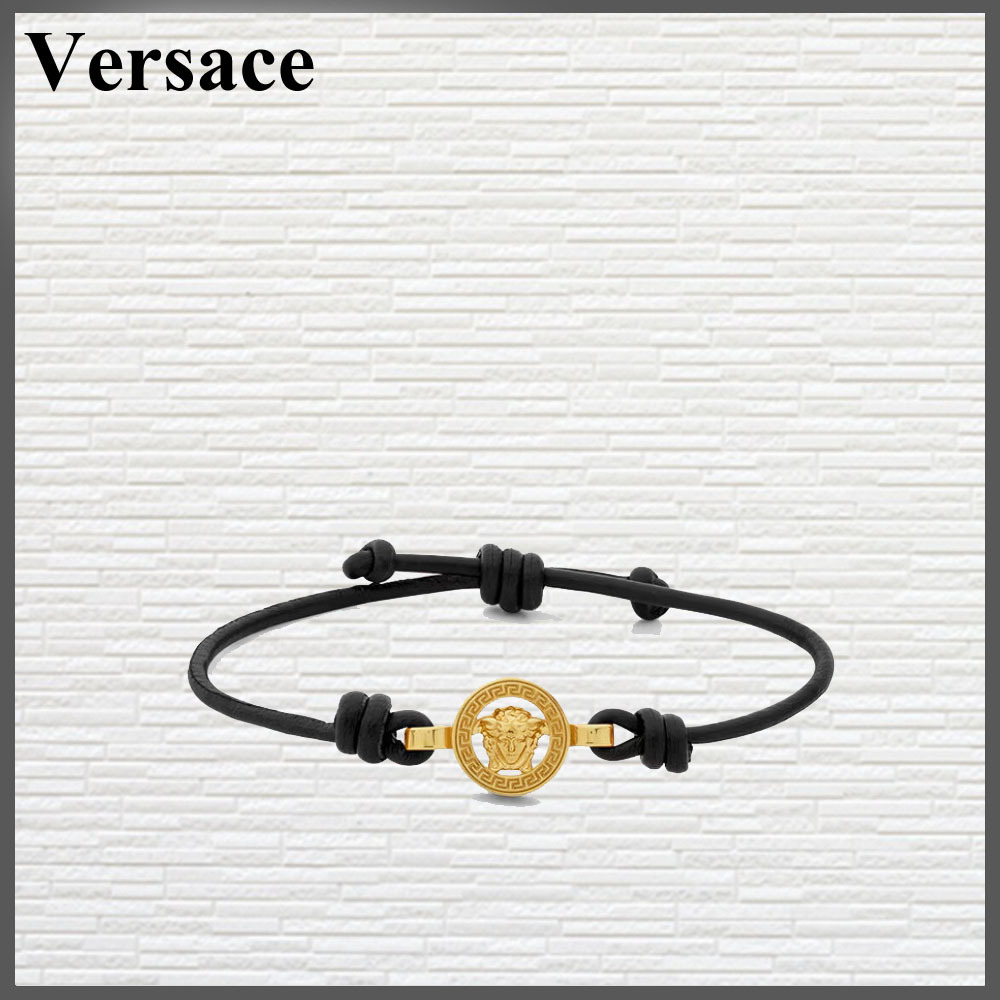 Versace レザー ブレスレット メドゥーサ '95 ブラック+ゴールド