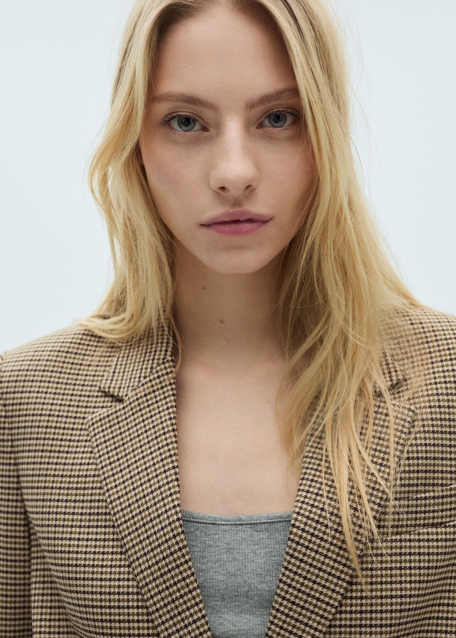 【MANGO】クラシック 千鳥格子 ストレートブレザー MANGO】クラシック千鳥格子ストレートブレザー プラスサイズ有