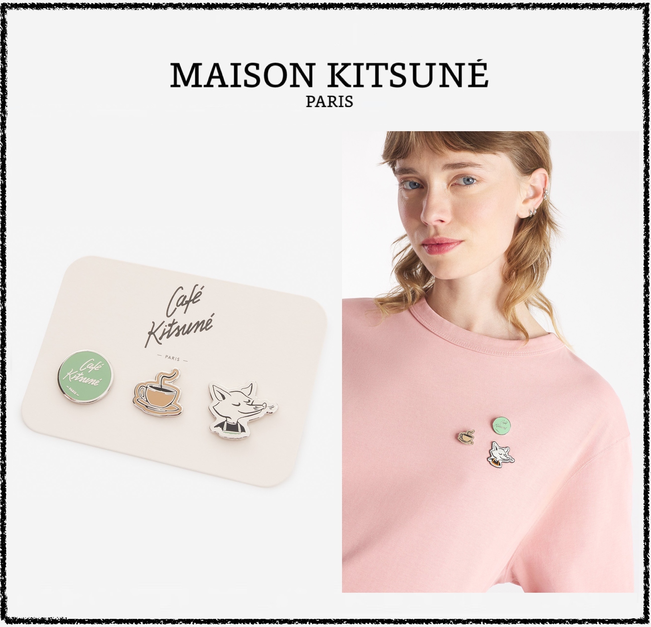★MAISON KITSUNE★ カフェ キツネ ピンバッジ 3個セット ロゴ