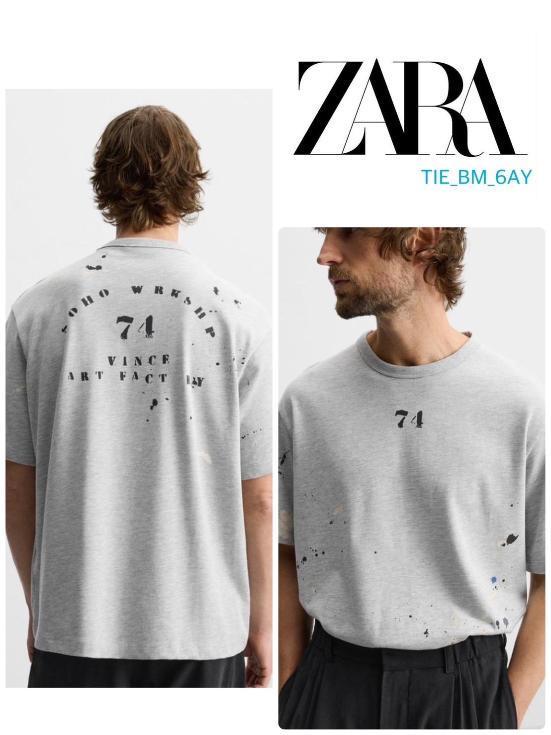 スペイン発送 ZARA スプラッシュナンバーTシャツ 上品カジュアル