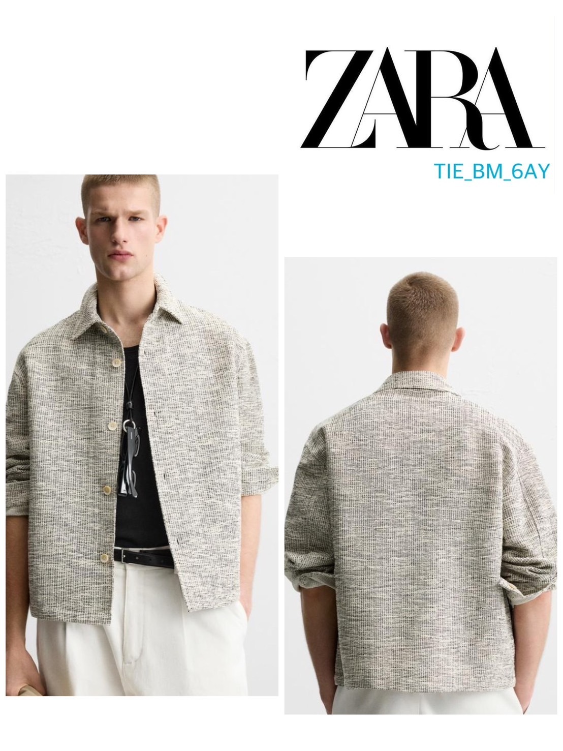スペイン発送 ZARA コントラスト構造のオーバーシャツ 今季新作
