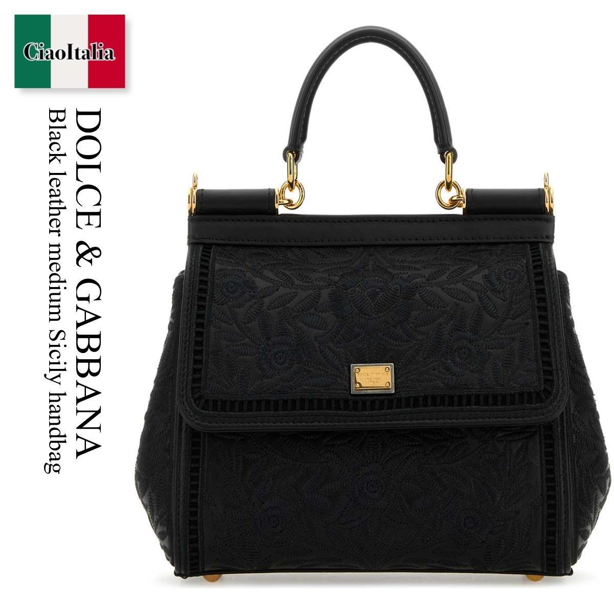 ハンドバッグ Dolce & Gabbana Black Leather Medium Sicily Handbag