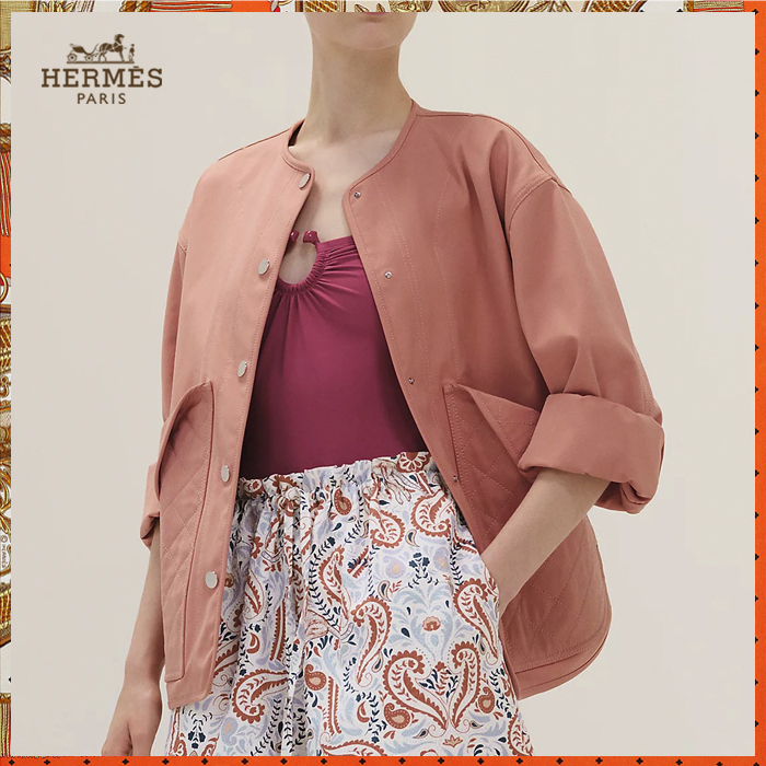 HERMES 25SS《乗馬ディテール ジャケット》ピンク DHL 直営店