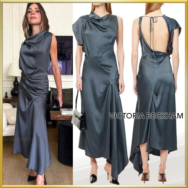 ＜関税込＞Victoria Beckhamアシンメトリードレープミディドレス