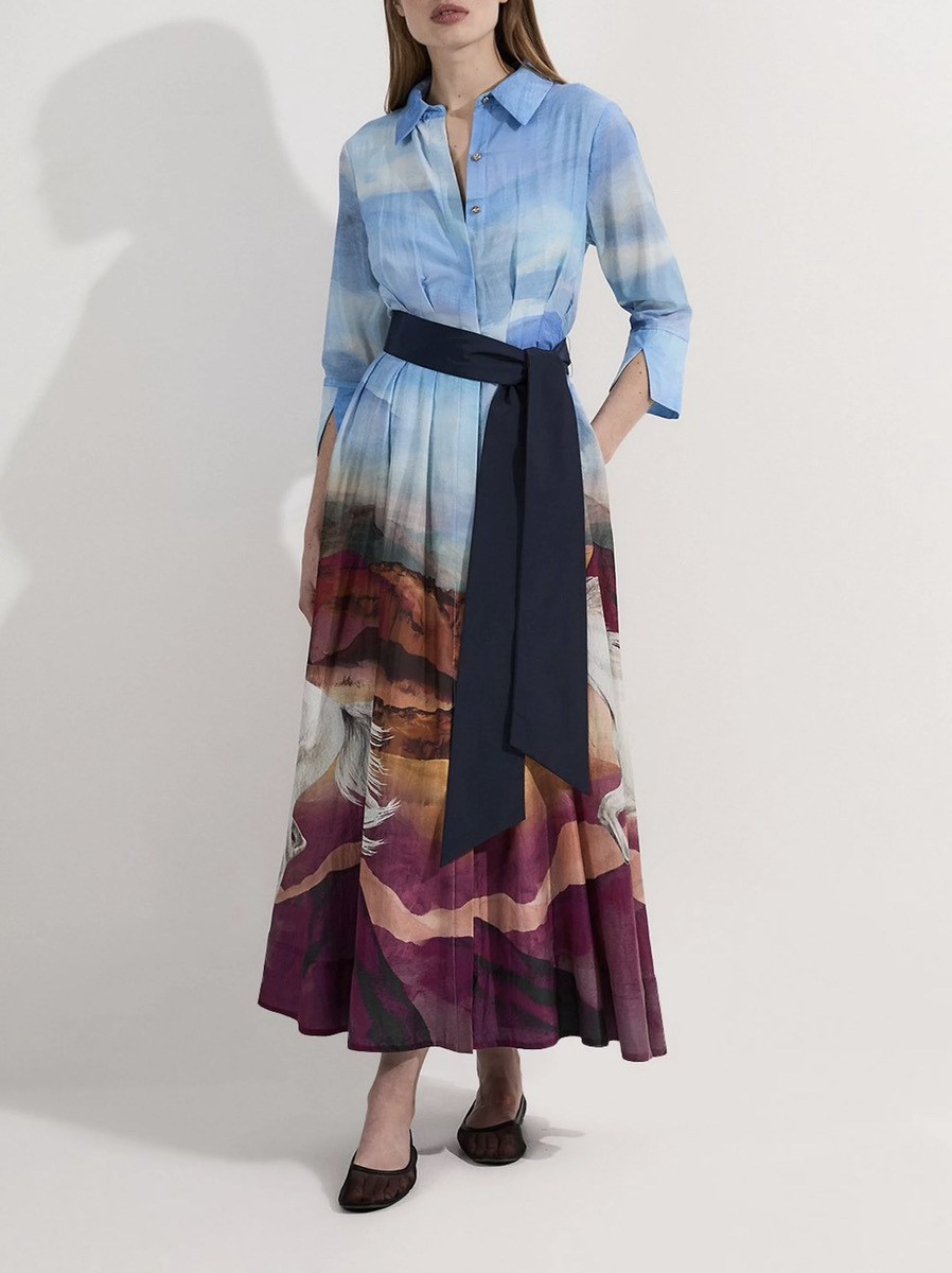 KAREN MILLEN■シルクコットン プリント ベルト付きマキシドレス KAREN MILLEN* シルクコットン ベルト付きシャツマキシドレス