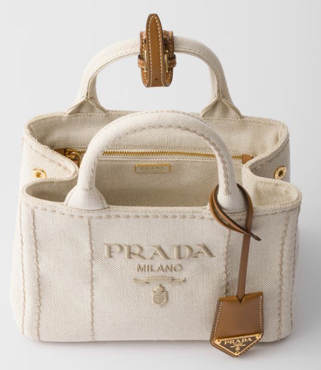 PRADA 上品 お洒落 リネンブレンド ミニ ハンドバッグ PRADA プラダ バッグ レディース リネンブレンド ミニ