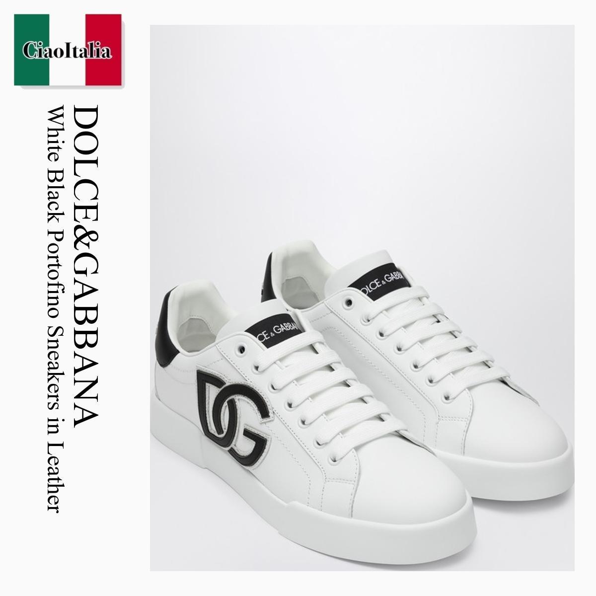 スニーカー Dolce&Gabbana White Black Portofino Sneakers In Leather