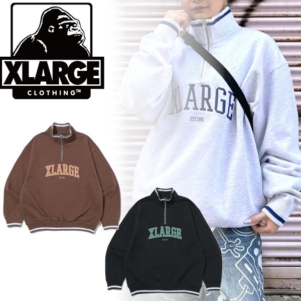 【XLARGE】STRIPED RIB HALF ZIP SWEATSHIRT