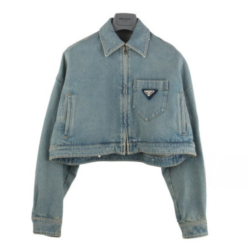 美品【プラダ】クロップド丈 ジップアップデニムジャケット 36