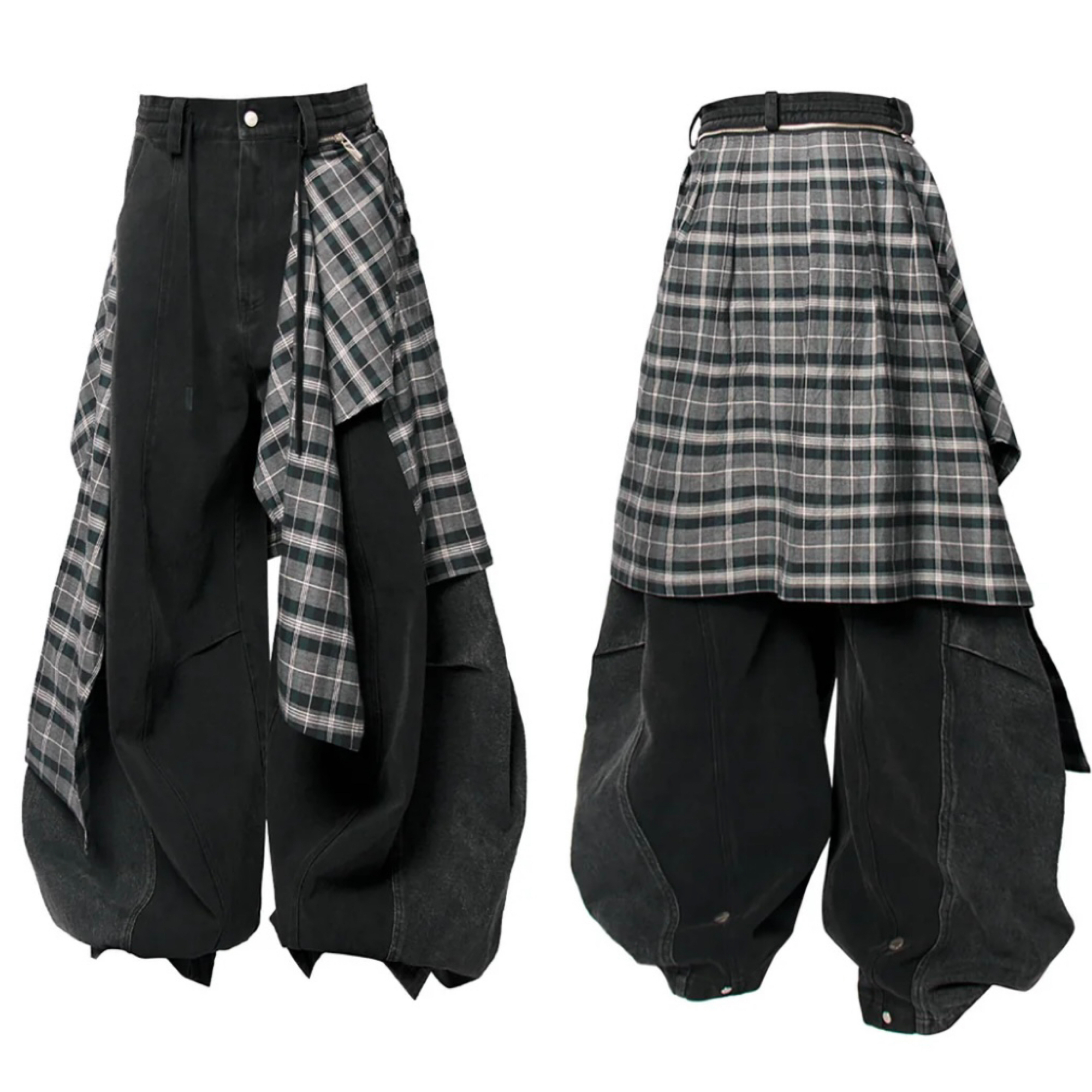 国内で当店のみ RELABEL - Detachable Plaid Back Flap Spliced