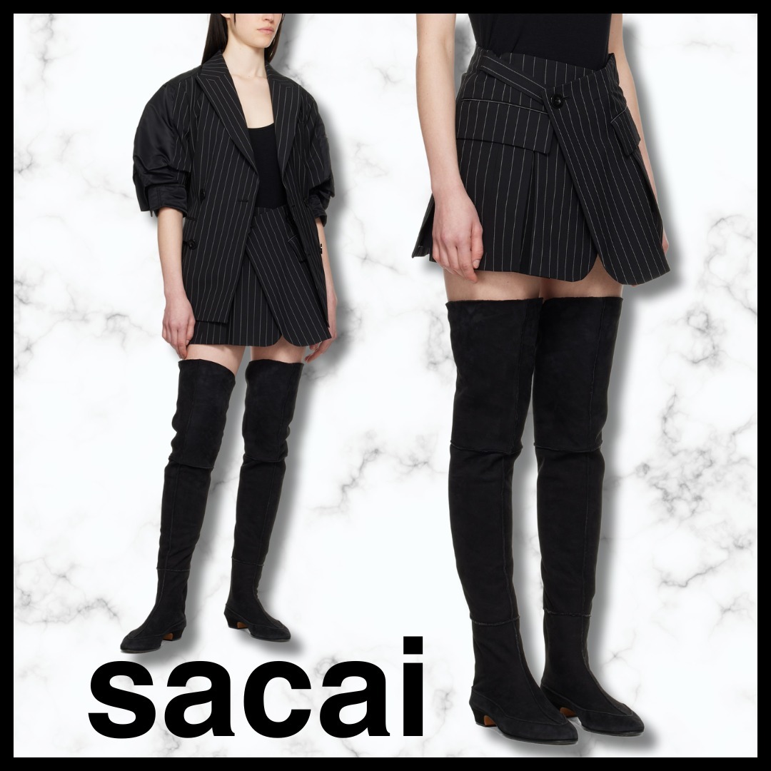 送料関税込♢sacai ウール×シルク ピンストライプスコート
