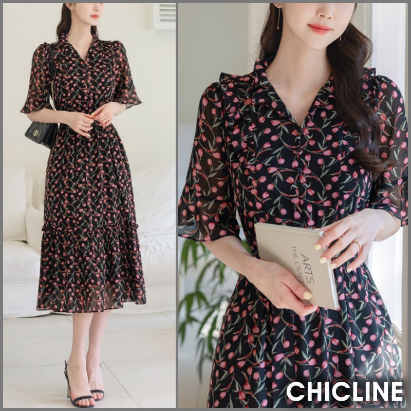 ★ChicLine★ チューリップシフォンワンピース