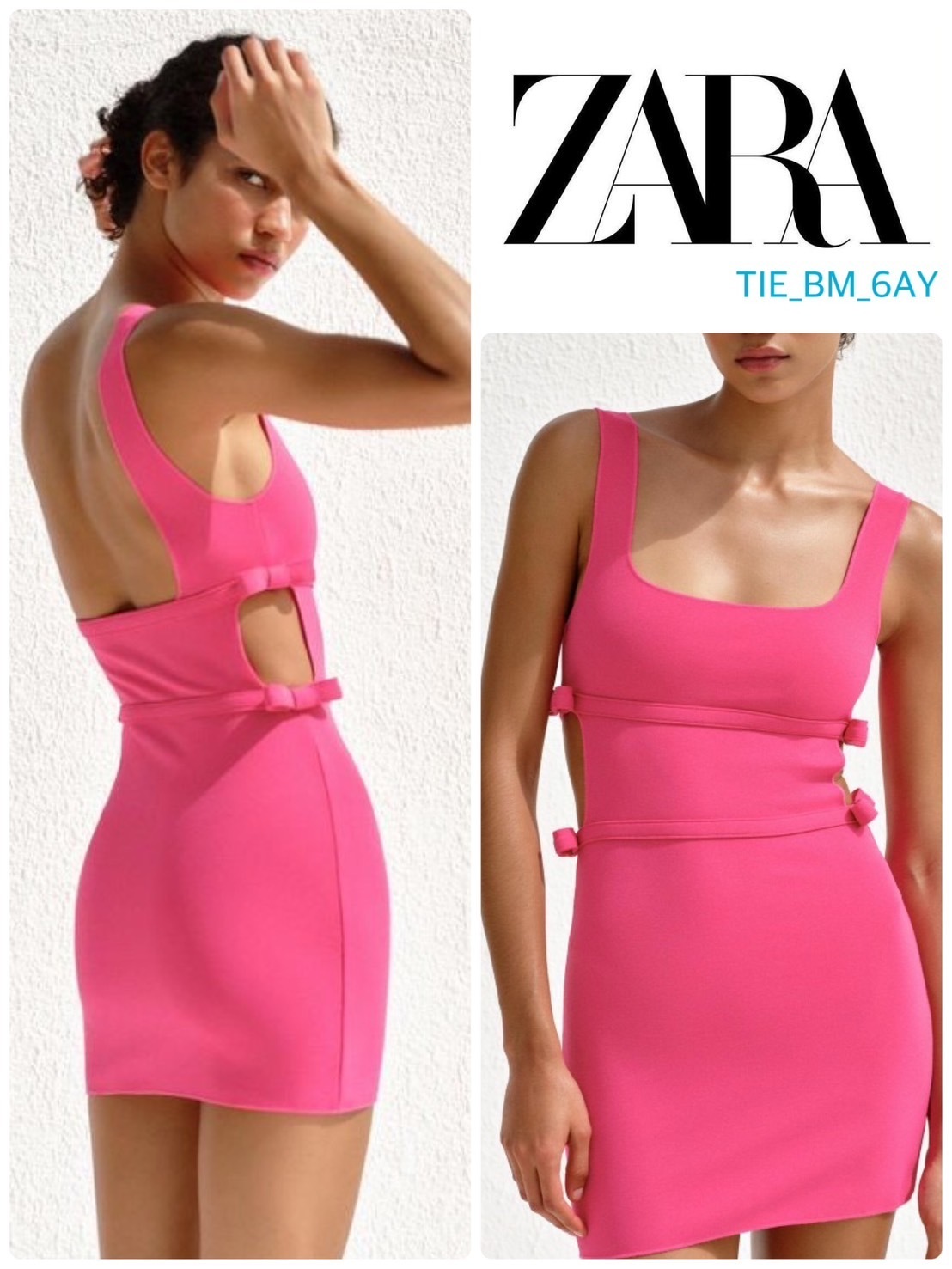スペイン発送 ZARA リボン付きストレッチドレス 上品カジュアル