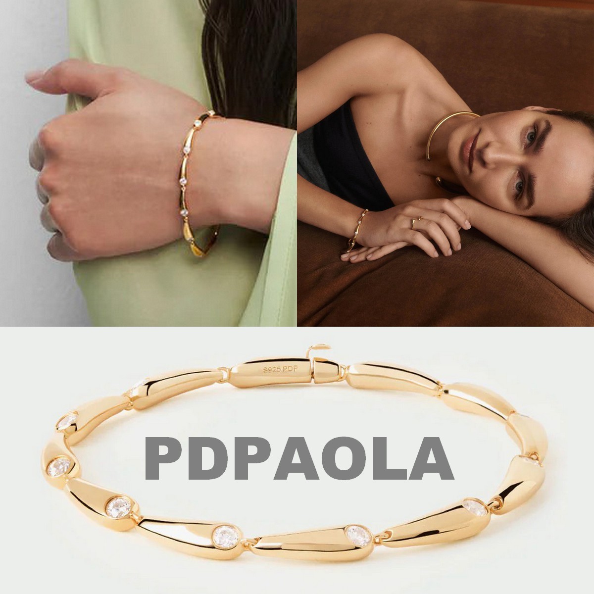 【LB掲載】ラインストーン付◆PDPAOLA チェーンブレスレット◆GD