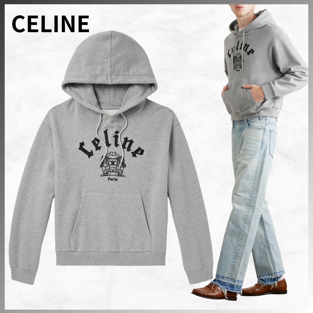 CELINE セリーヌ ロゴ刺繍入りクロップドフーディー