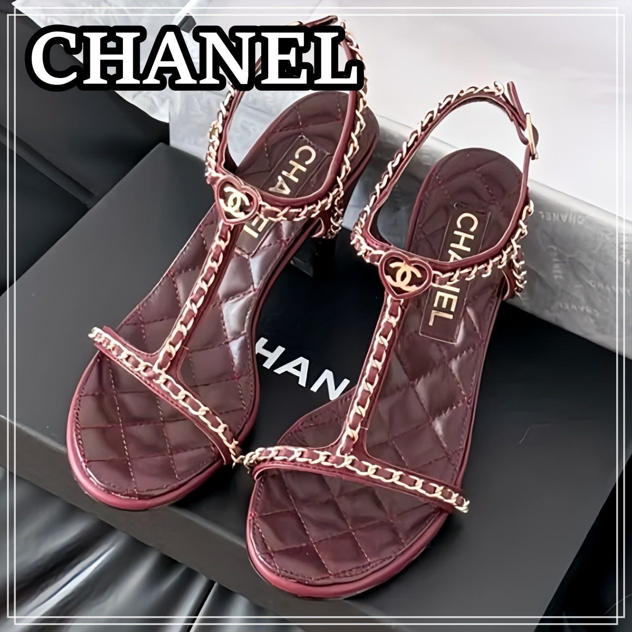 【25C/高級感溢れる♪】CHANEL サンダル CCロゴ ハート チェーン
