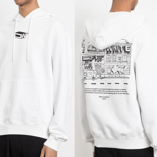 “Off-White” グラフィック ロゴ バックプリントフーディ White