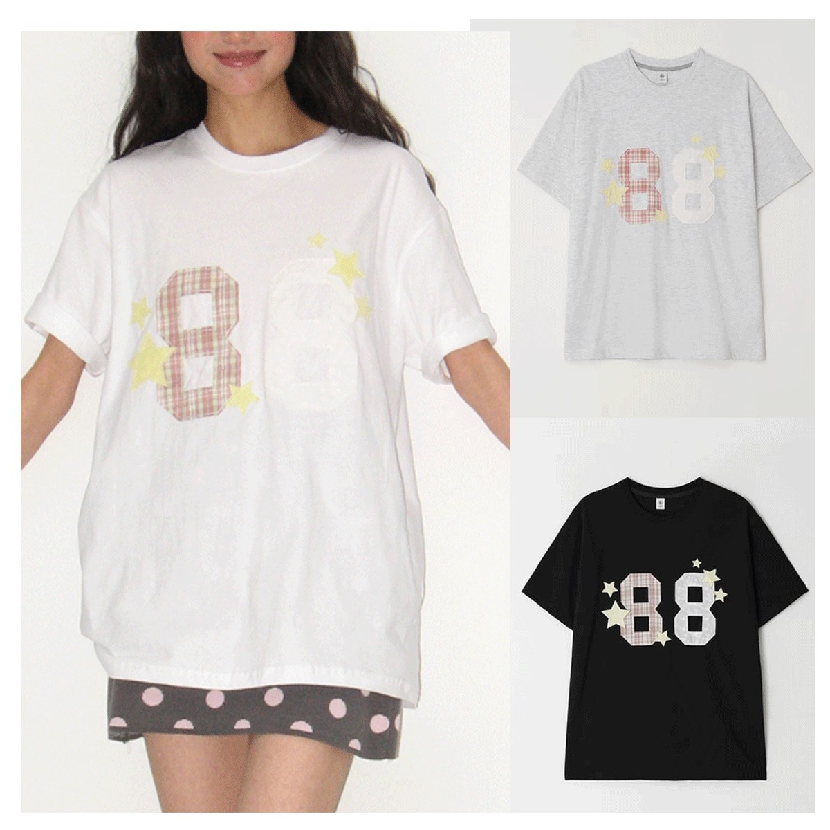 Tシャツ・カットソー RONRON 88 STAR MIXED APPLIQUE OVER FIT T SHIRT 5BNY815