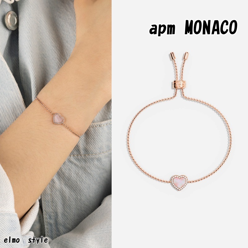 apm MONACO ピンクマザーオブパール ハートブレスレット