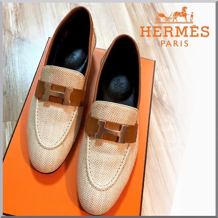 《上品バイカラー♪》HERMES エレガント パリモカシン パンプス