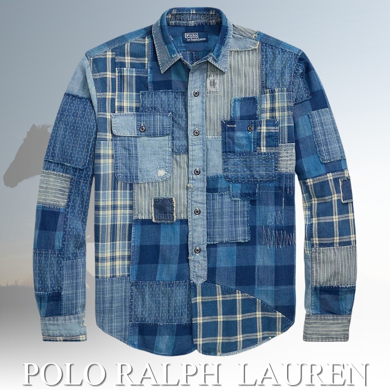 POLO RALPH LAUREN  ワークシャツ インディゴ パッチワーク
