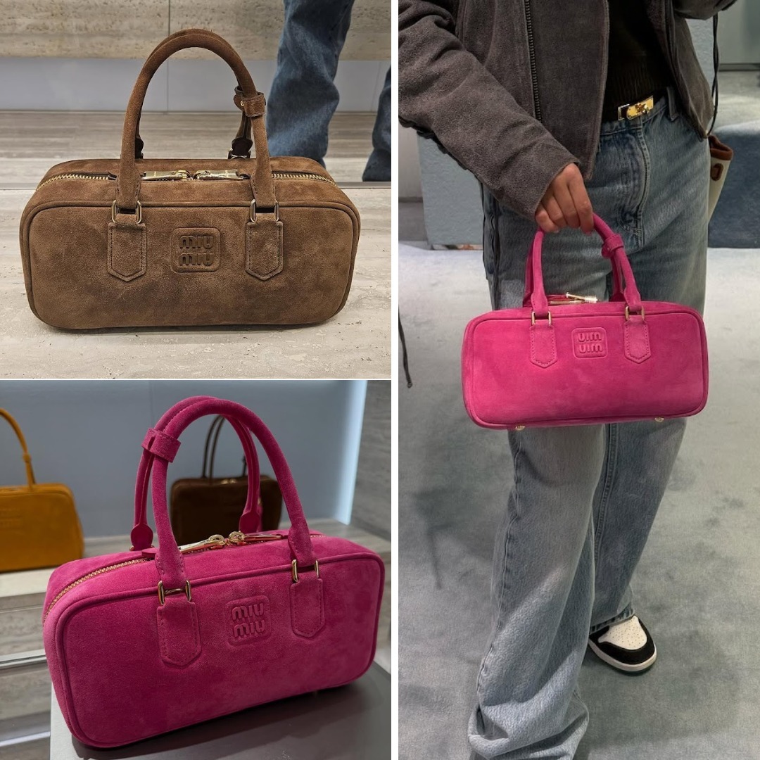 フロントメタルMIU MIU ロゴ付き アルカディ スエード バッグ